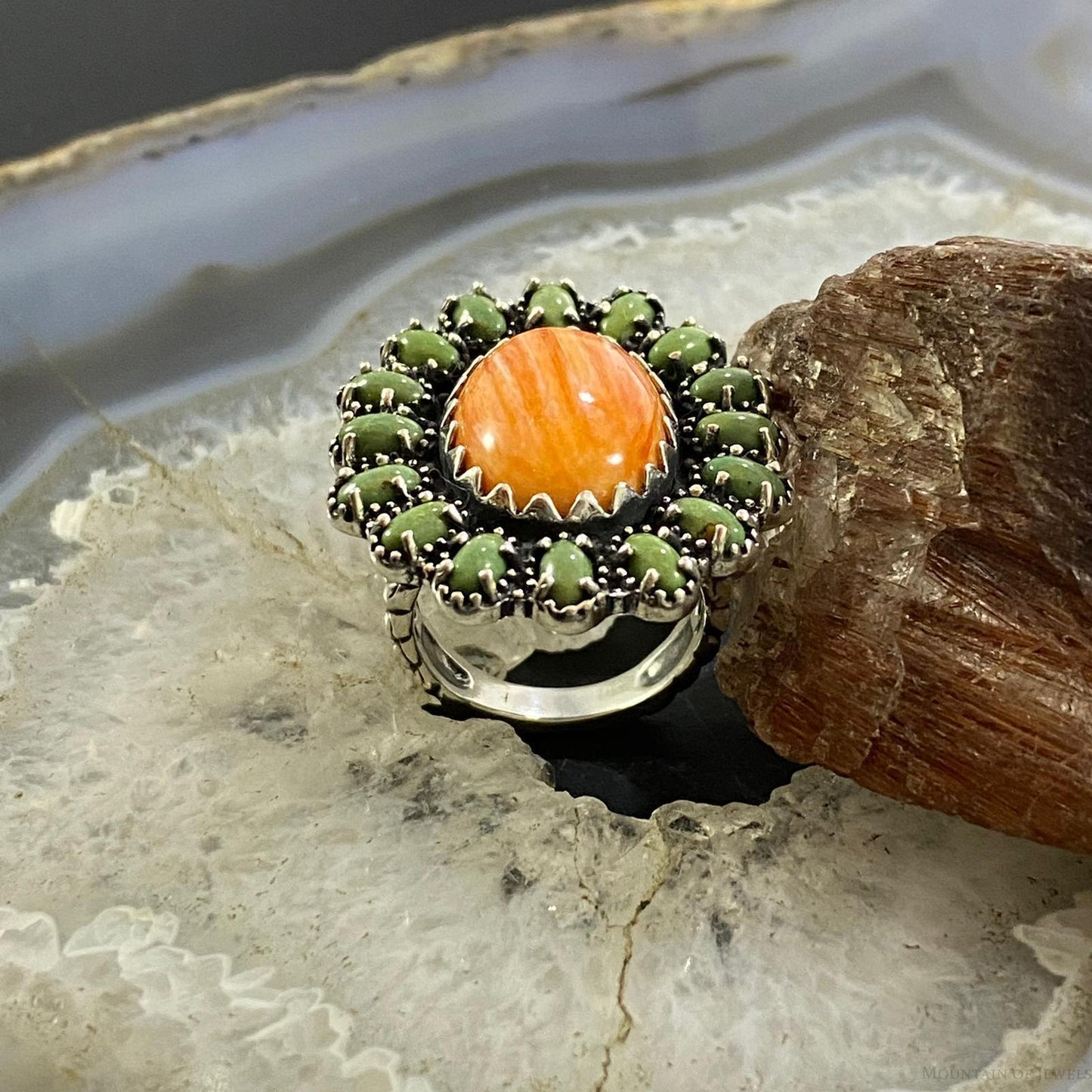 Carolyn Pollack Southwestern Style Sterling Silver Spiny Oyster and Turquoise Ring Variety of Sizes