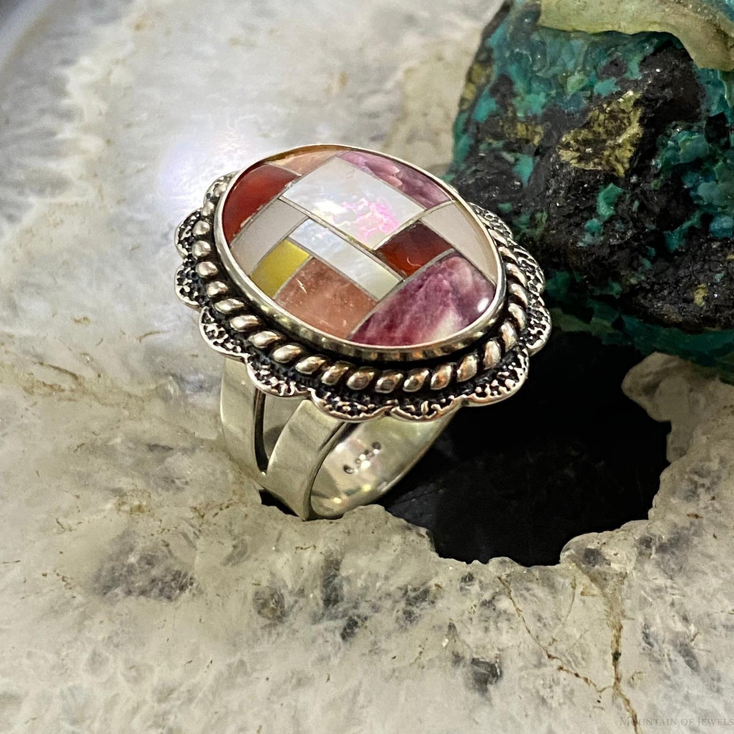 Carolyn Pollack Southwestern Style Sterling Multistone Inlay Ring Size 5.5 and 8