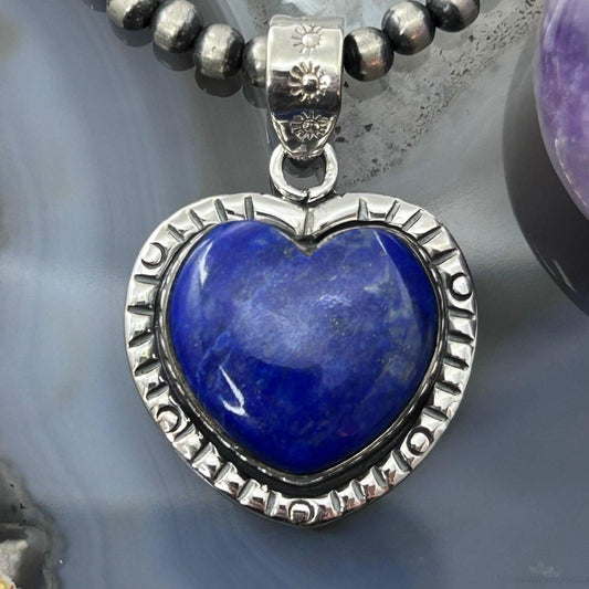Sterling Silver Southwestern Style Lapis Heart Decorated Pendant For Women