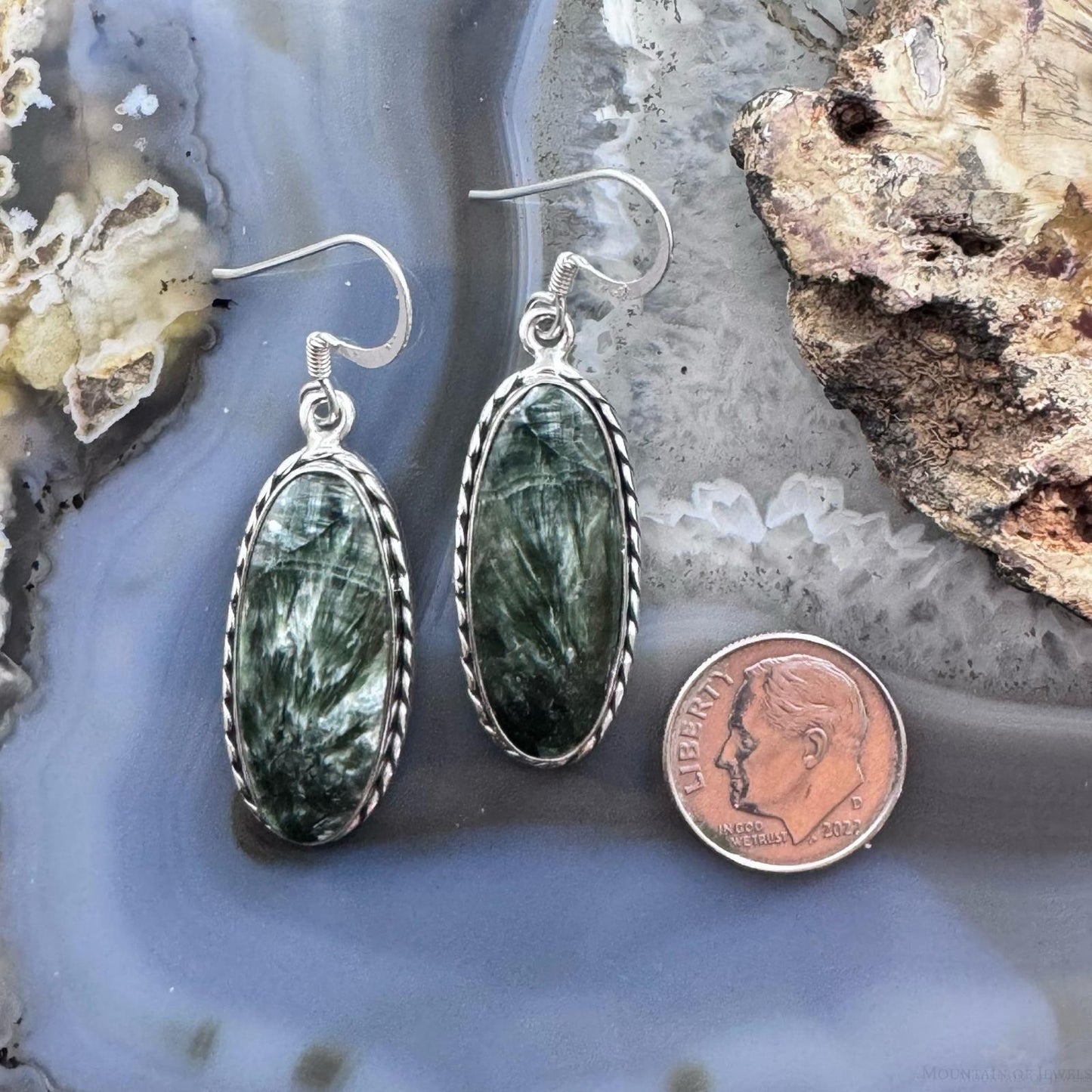 Sterling Silver Southwestern Style Elongated Oval Serpentine Dangle Earrings For Women