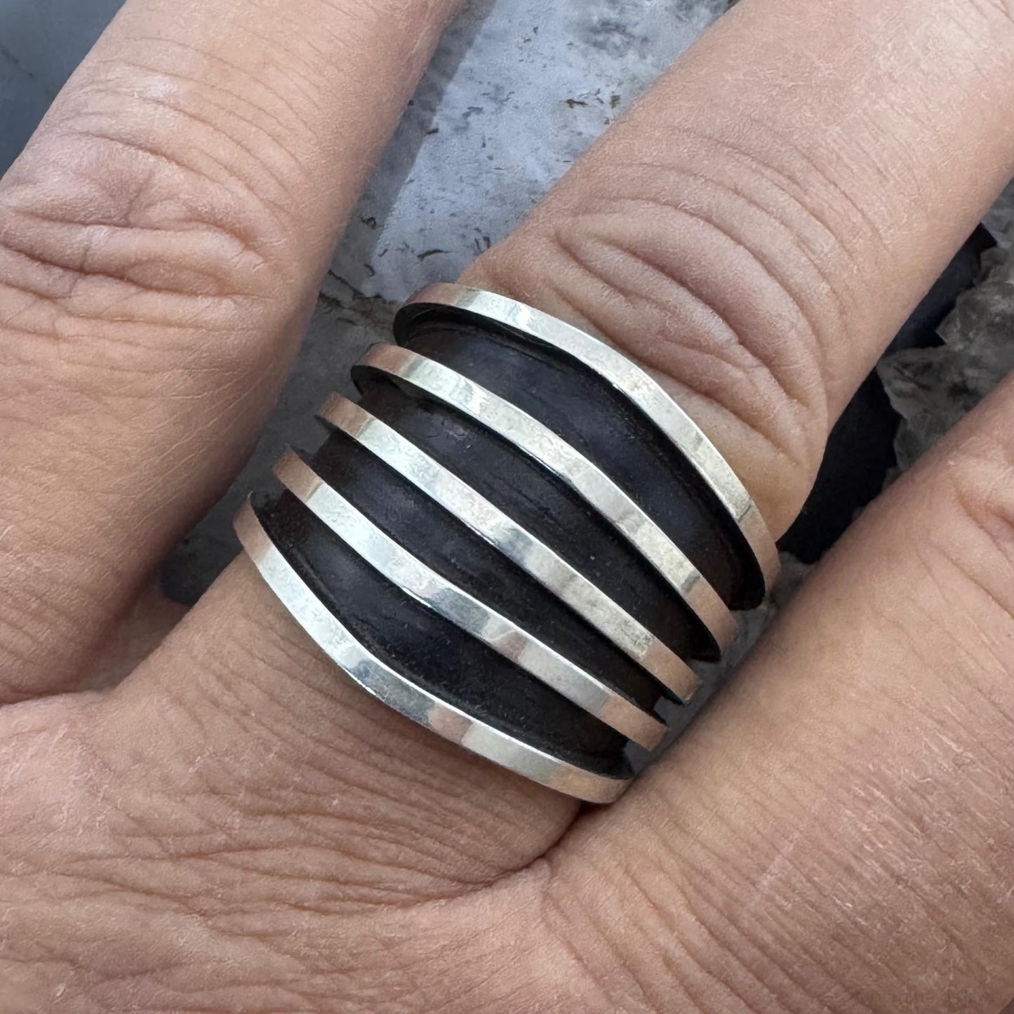 Tom Hawk Native American Sterling Silver Five Rows Band Ring Size 11.25 For Men