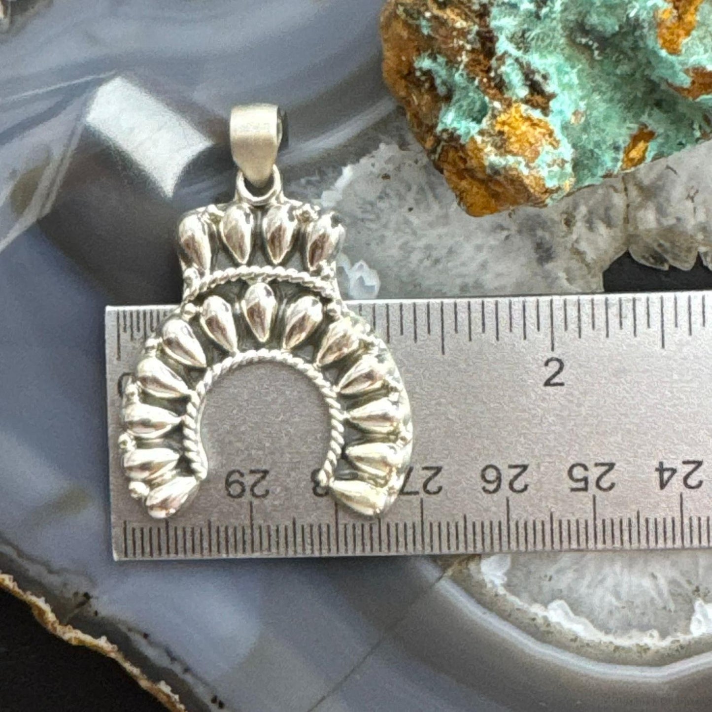 Southwestern Style Sterling Silver Decorated Cluster Naja Pendant For Women
