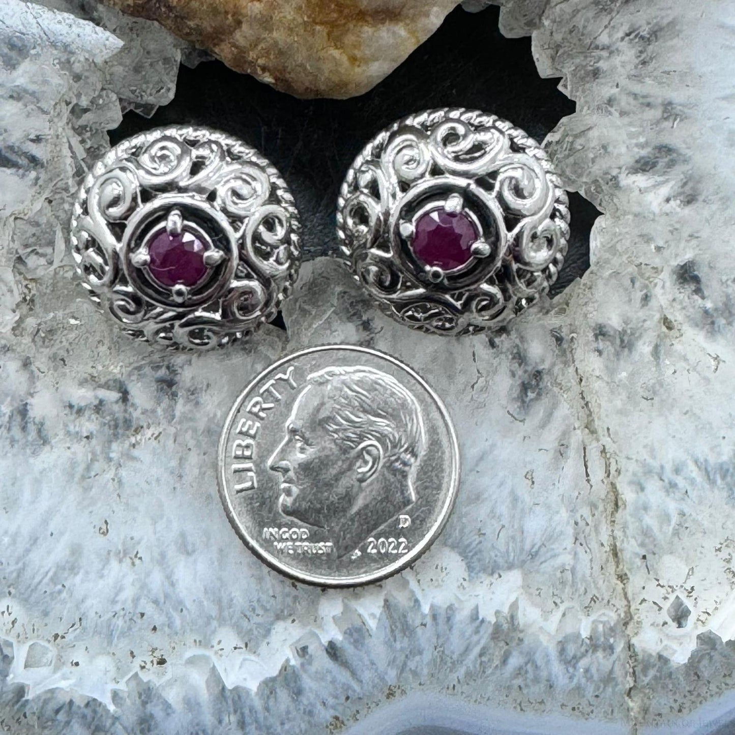 Carolyn Pollack Sterling Silver Faceted Round Ruby Omega Back Stud Earrings For Women