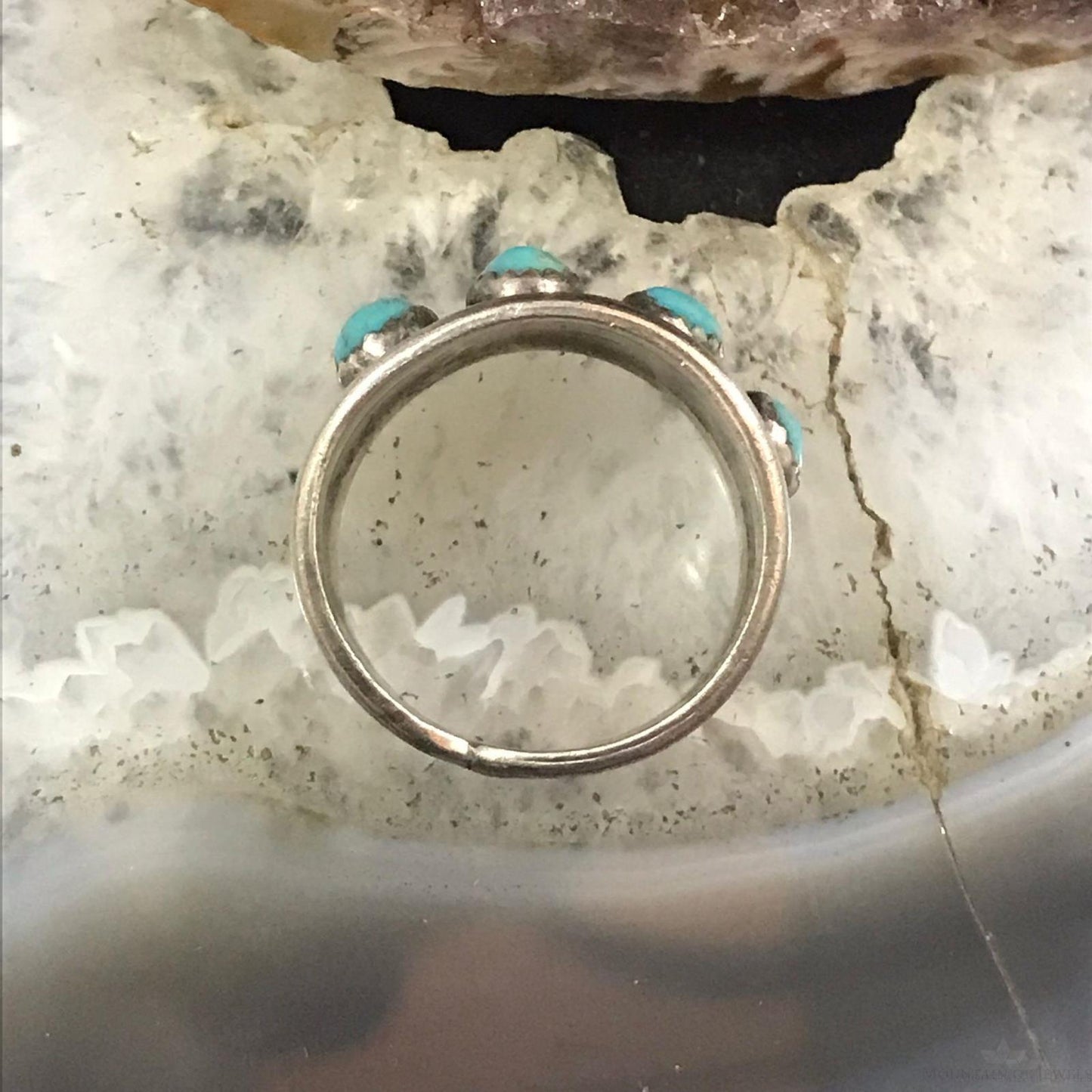 Vintage Native American Sterling Silver 4 Turquoise Dots Band Ring Size 7.25 For Women