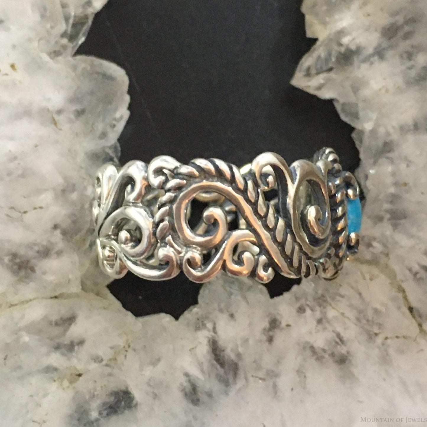 Carolyn Pollack Sterling Silver Oval Sleeping Beauty Turquoise Decorated Ring For Women