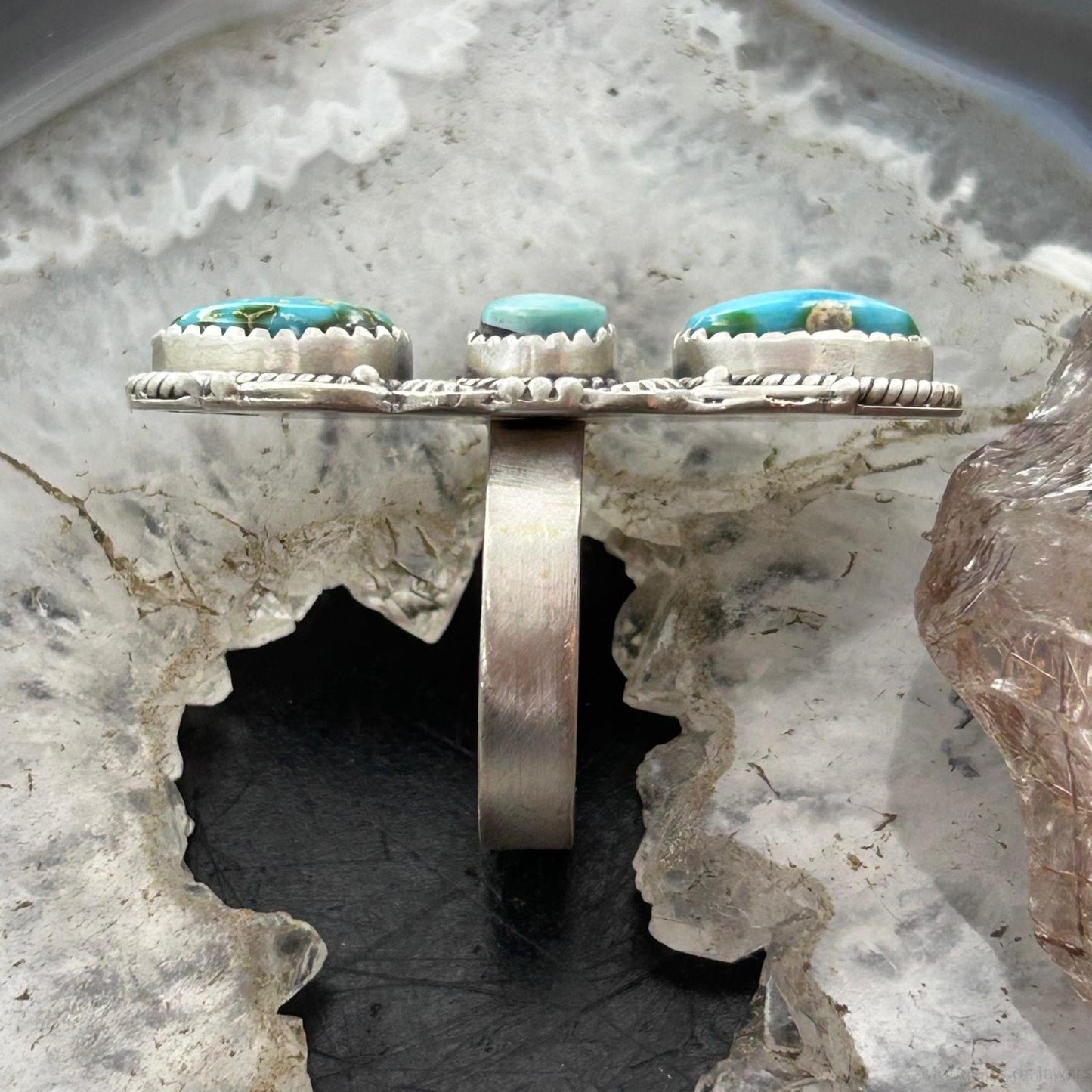 Sterling Silver Southwestern Style 3 Sonora Gold Turquoise Adjustable Ring For Women #1