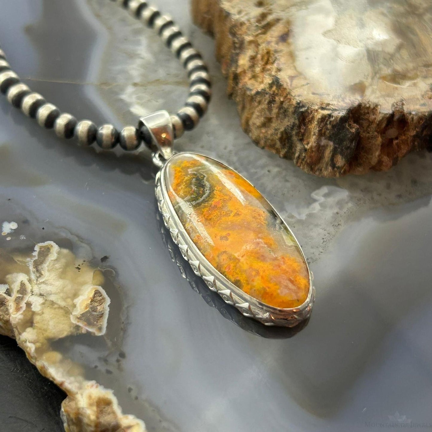 Sterling Silver Southwestern Style Oval Bumblebee Jasper Pendant For Women
