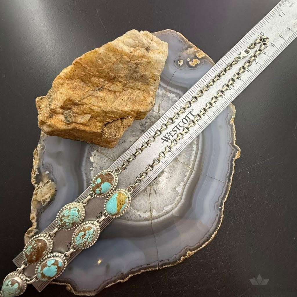 Sterling Silver Southwestern Style Oval Turquoise #8 Lariat 28" Necklace For Women