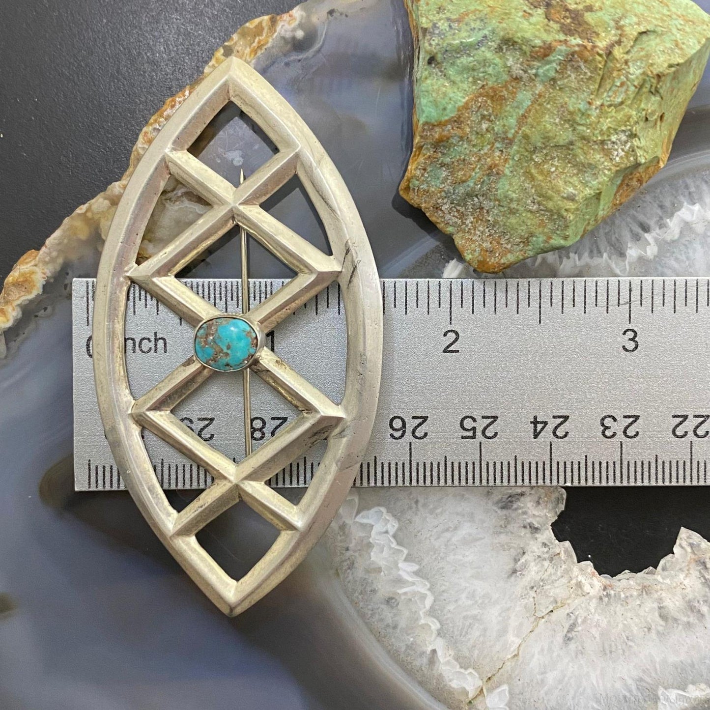 Silver Native American Turquoise Sandcast Brooch