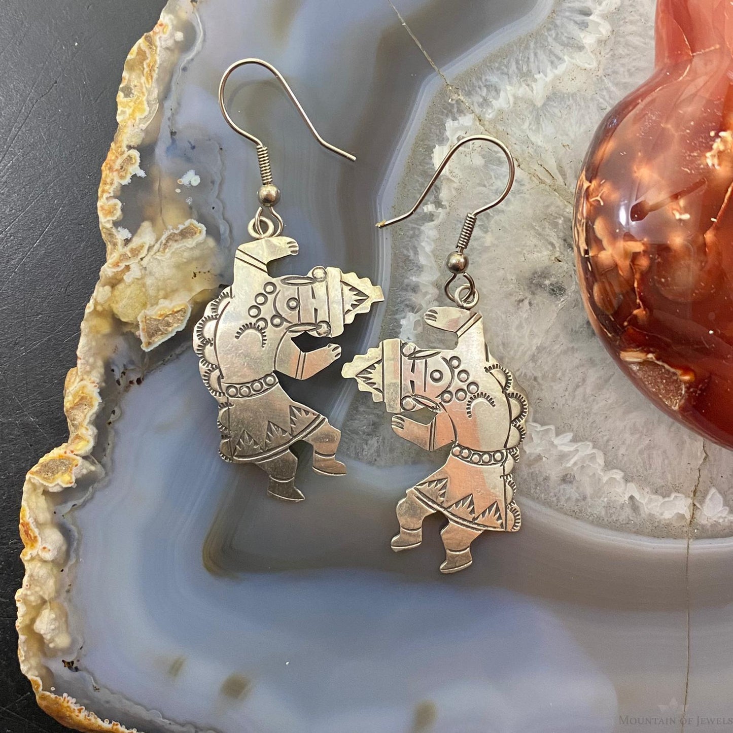 Vintage Signed Native American Sterling Silver Dancer Dangle Earrings For Women