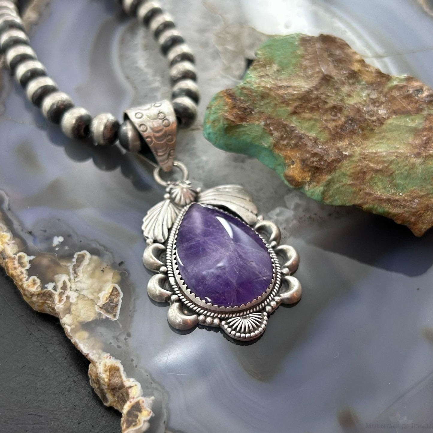 Sterling Silver Southwestern Style Teardrop Charoite Decorated Pendant For Women