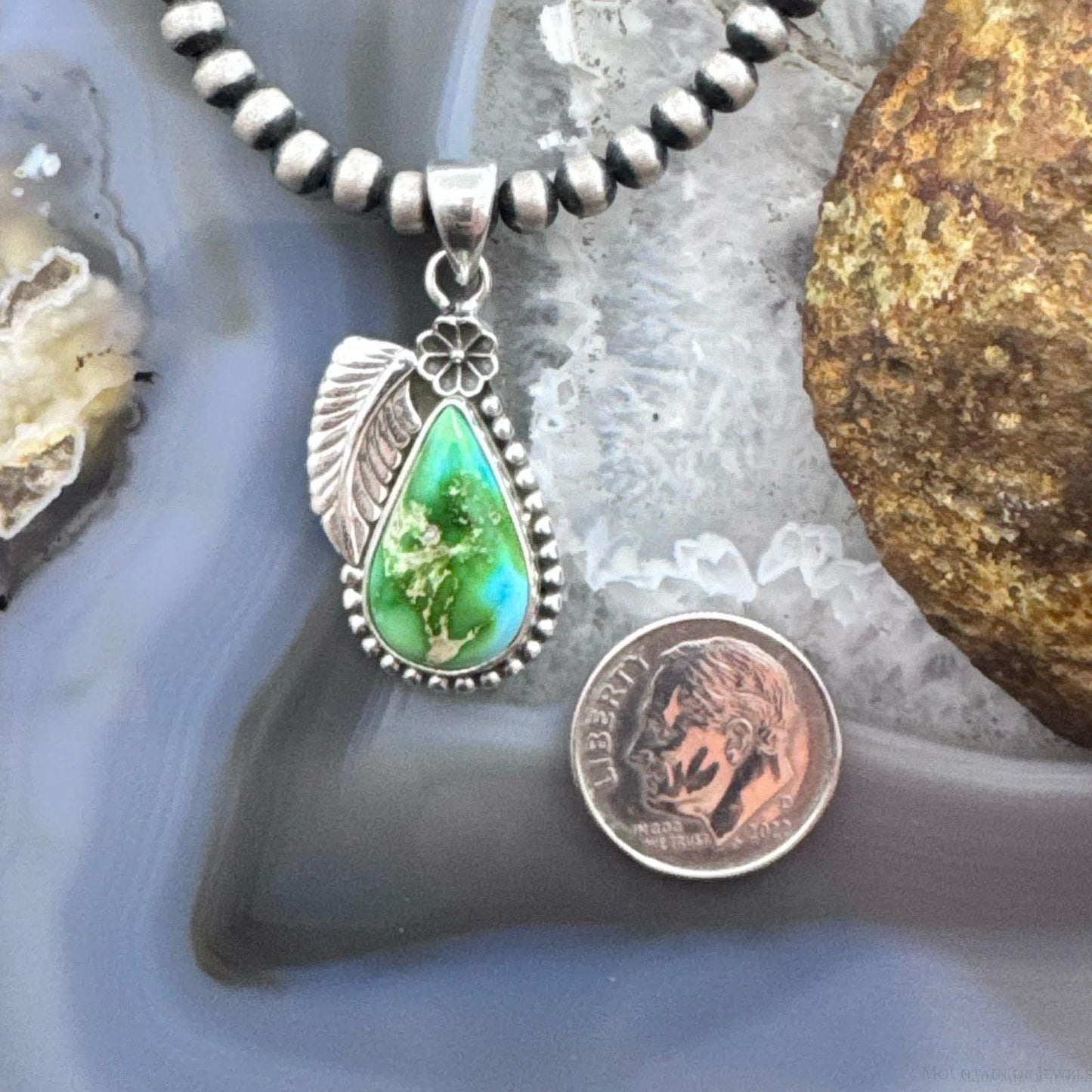 Sterling Silver Southwestern Style Sonora Gold Turquoise Leaf Decorated Pendant For Women