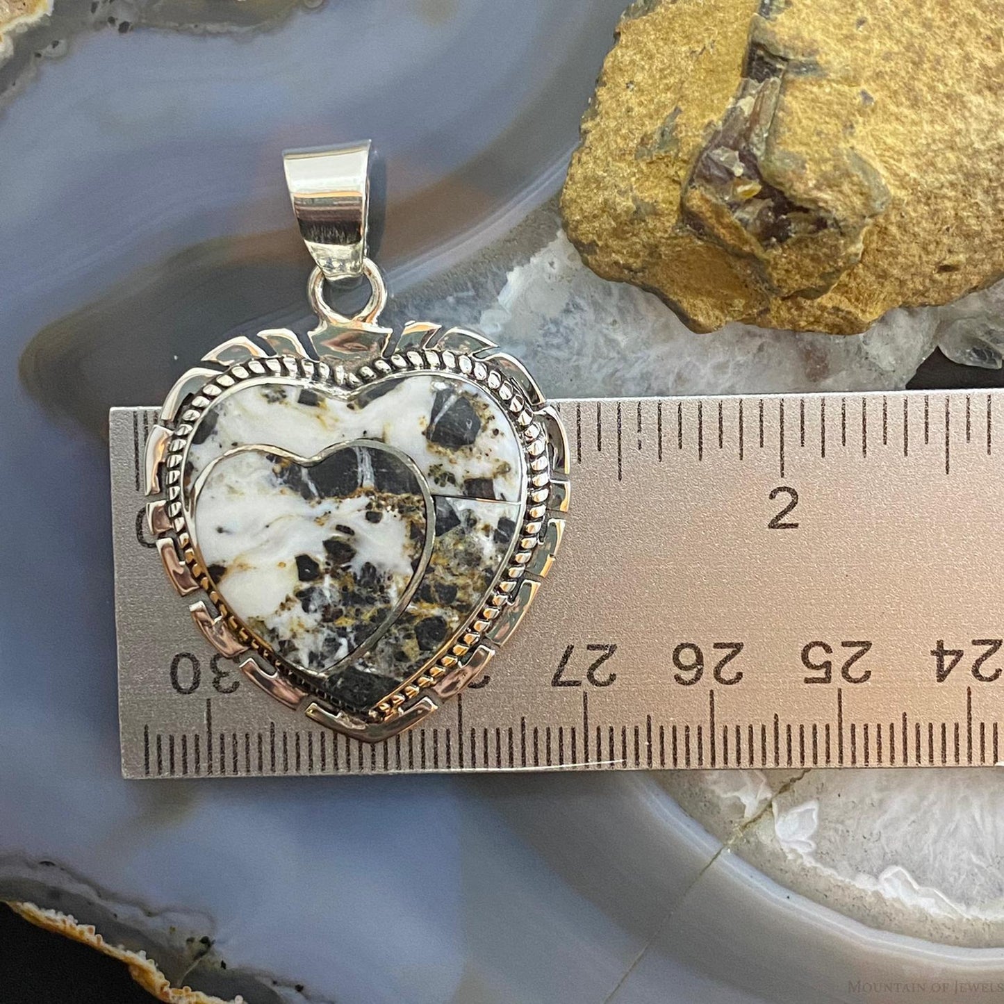 Native American Sterling Silver Double Heart White Buffalo Pendant For Women #2