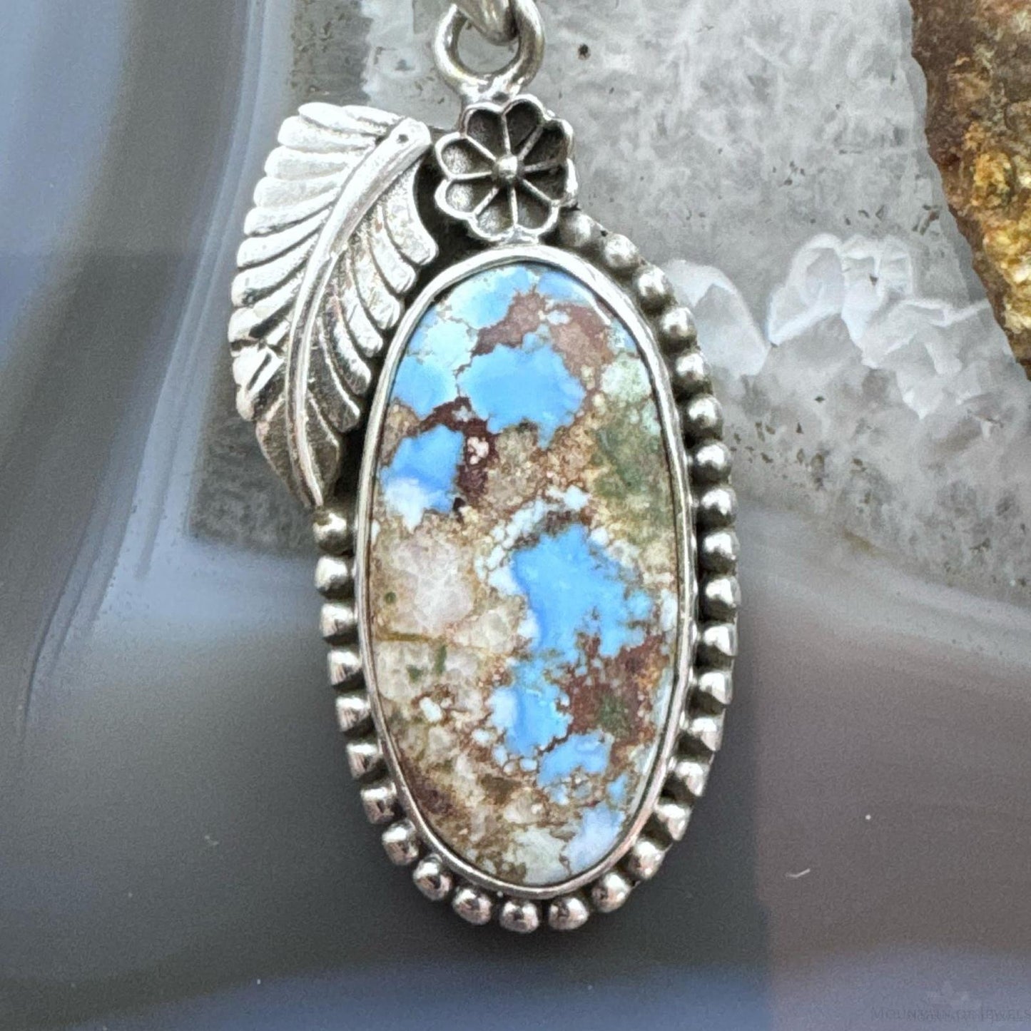 Sterling Silver Southwestern Style Oval Golden Hill Turquoise Pendant For Women