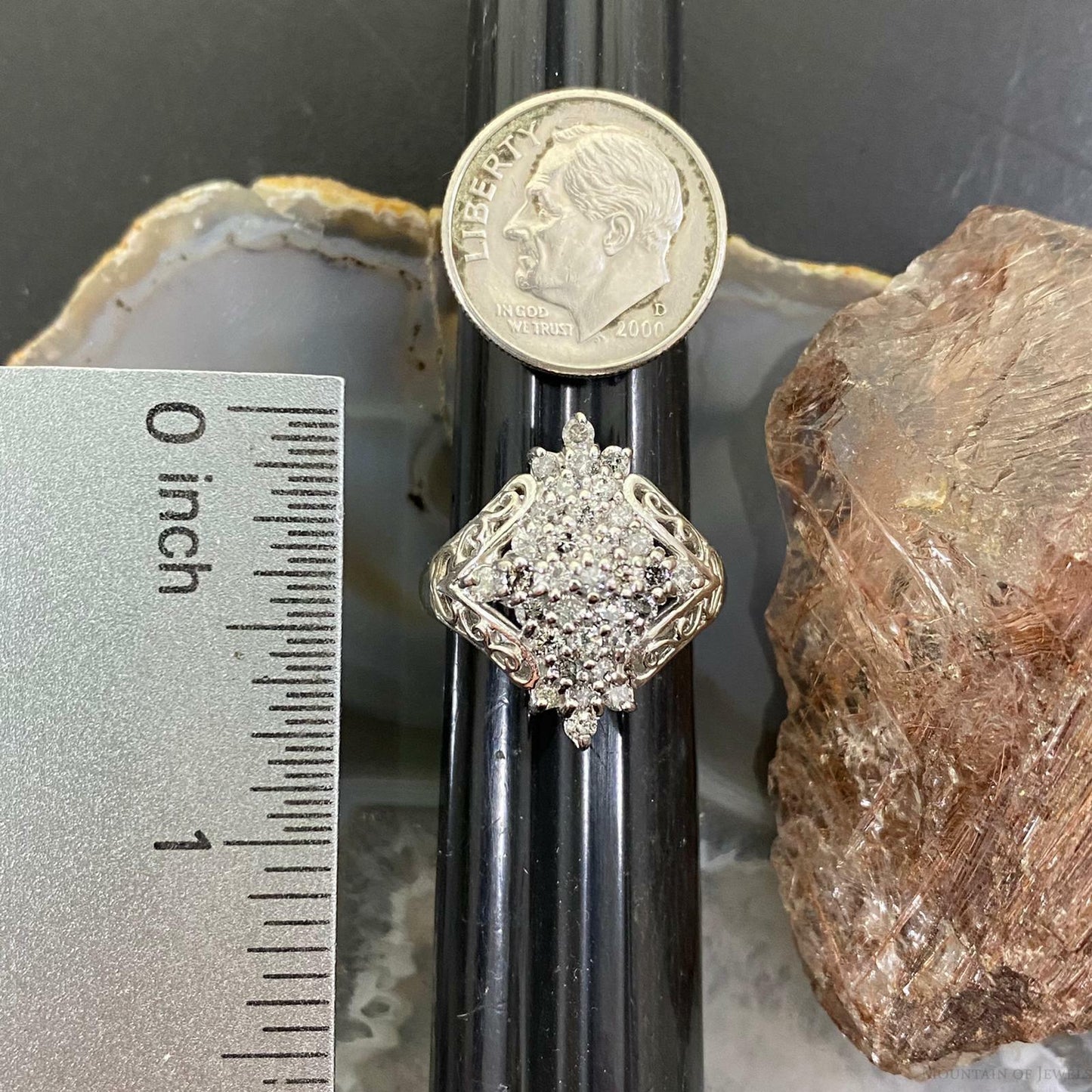 Vintage 10K White Gold Cluster Diamonds Ring Size 5.25 For Women