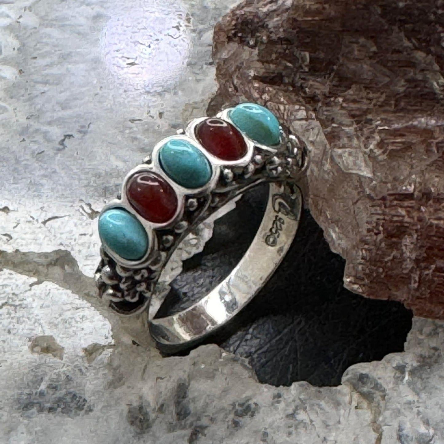 Carolyn Pollack Sterling Silver Turquoise & Carnelian Ring For Women Size Variety