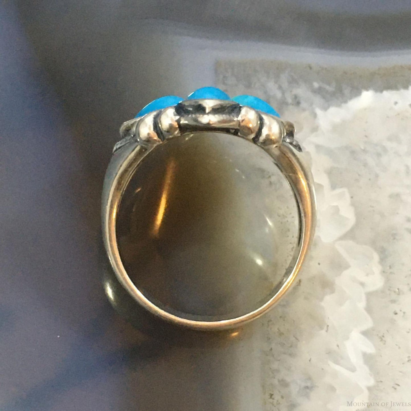 Carolyn Pollack Southwestern Style Sterling Silver 4 Sleeping Beauty Turquoise Cluster Ring For Women
