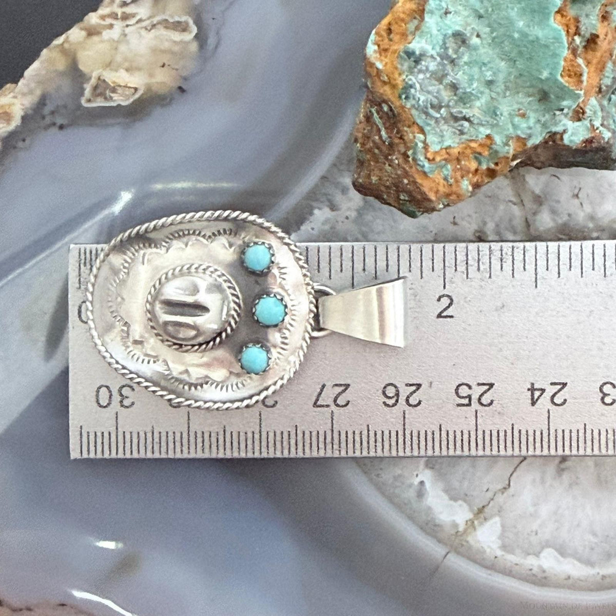 Running Bear Native American Sterling Silver Turquoise Cowboy Hat Unisex Pendant