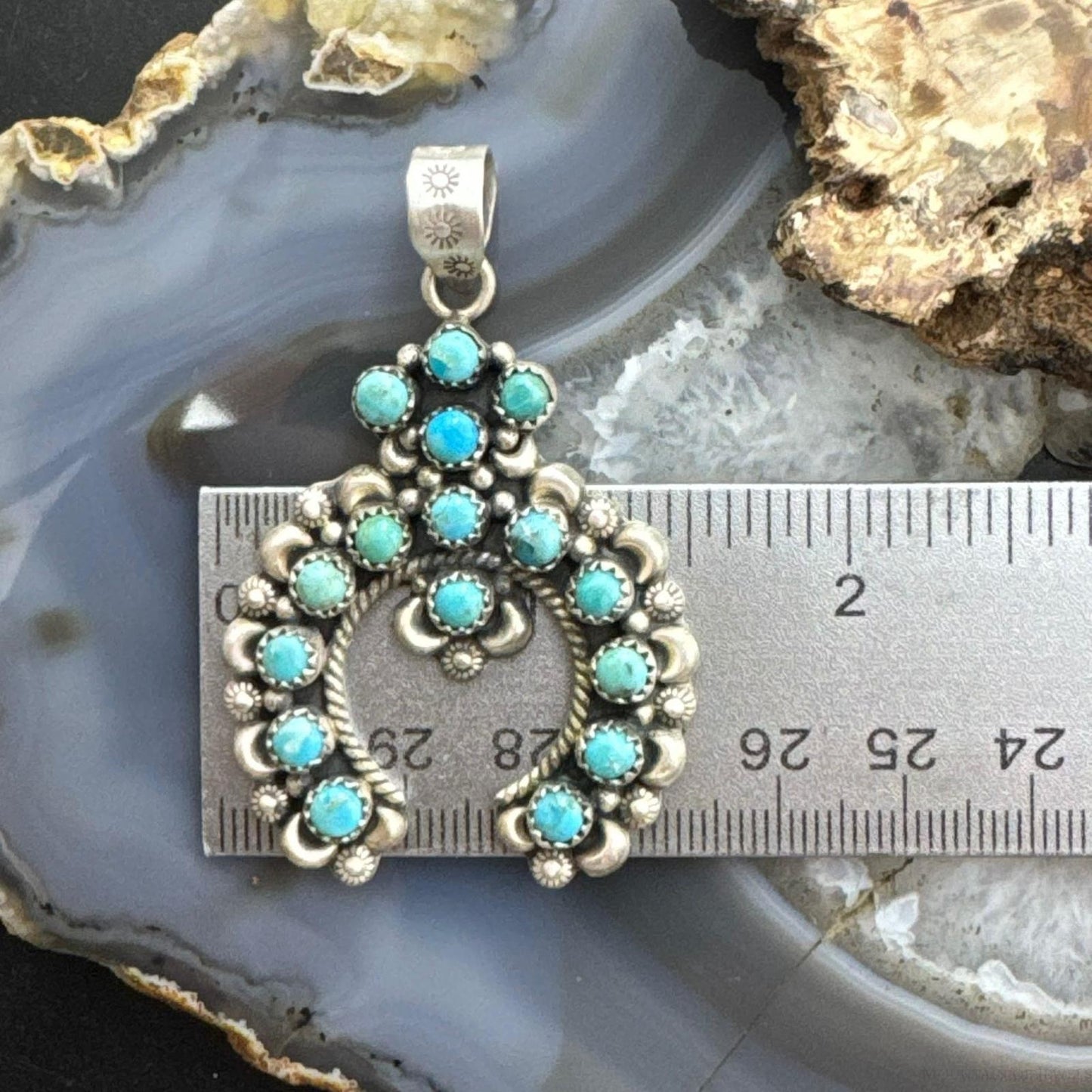 Sterling Silver Southwestern Style Multi Turquoise Decorated Naja Pendant For Women