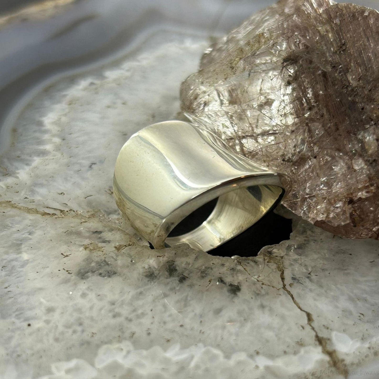 Sterling Silver Asymmetrical Cigar Band Modern Fashion Ring For Women, Taxco Mexico
