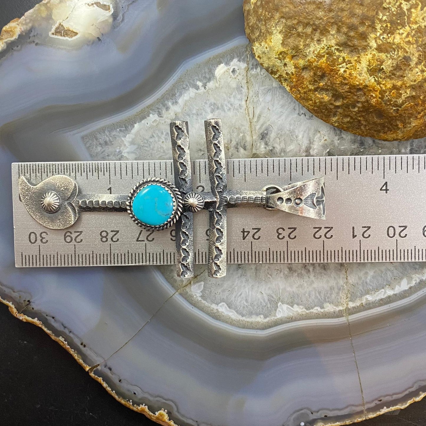 Kevin Billah Native American Sterling Silver Turquoise Native Cross w/Heart Unisex Pendant