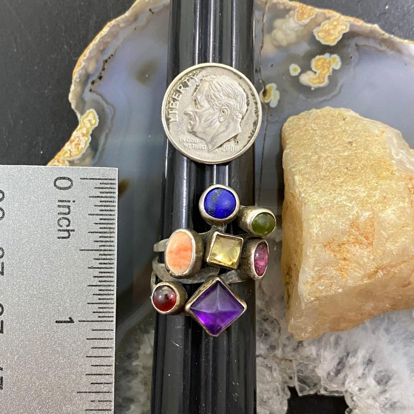 Gilo and Grace Nakai Vintage Native Sterling Silver Multi-Stone Ring Size 8