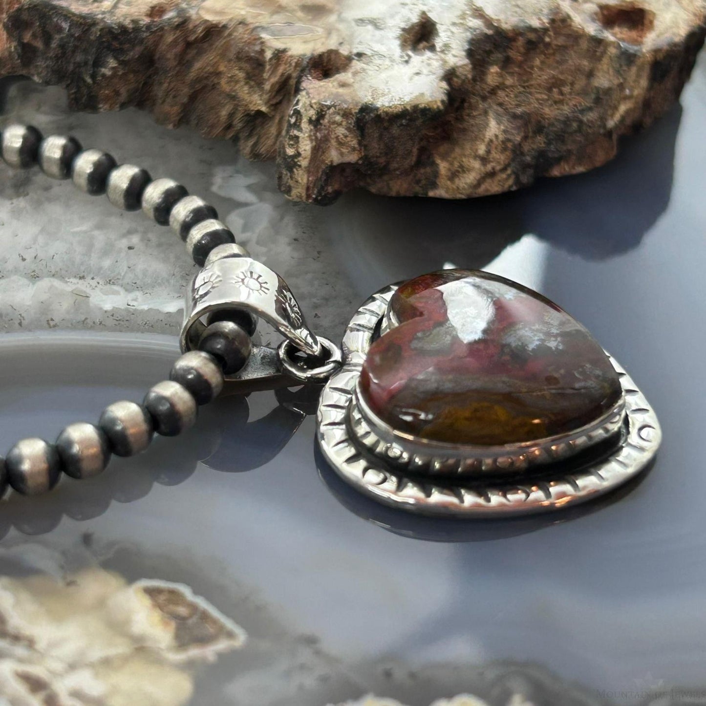 Sterling Silver Southwestern Style Sean Agate Heart Decorated Pendant For Women