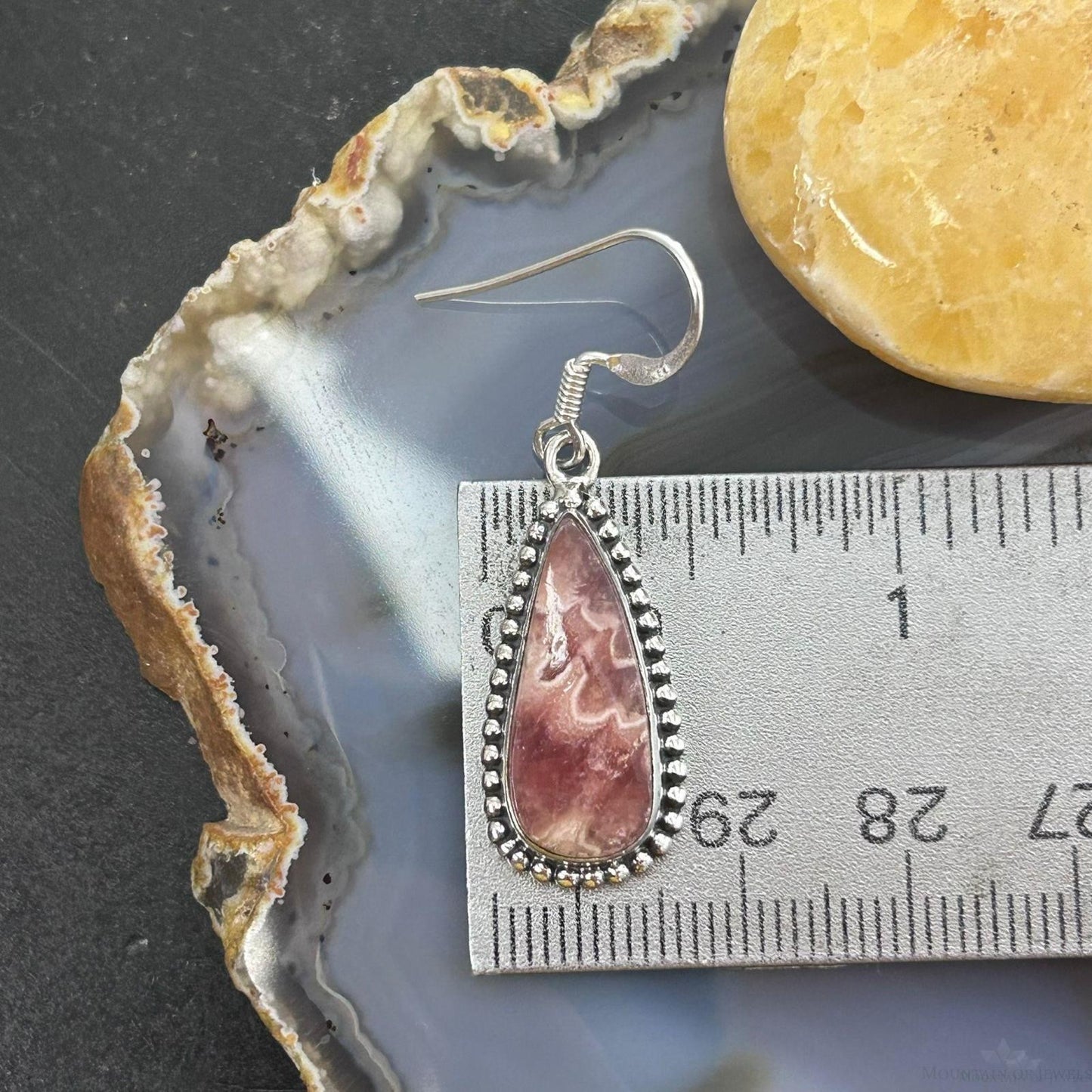 Sterling Silver Southwestern Style Teardrop Rhodochrosite Dangle Earrings For Women