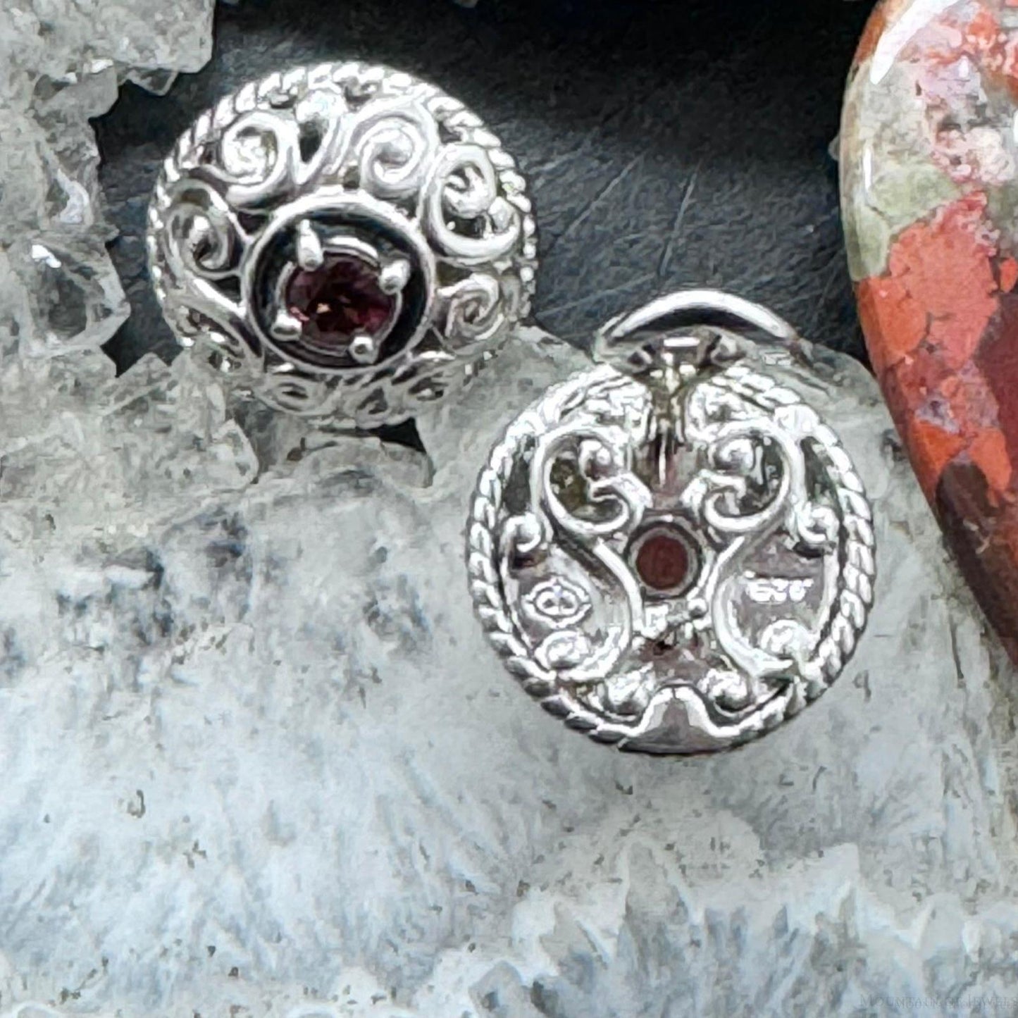 Carolyn Pollack Sterling Silver Faceted Round Garnet Omega Back Stud Earrings For Women