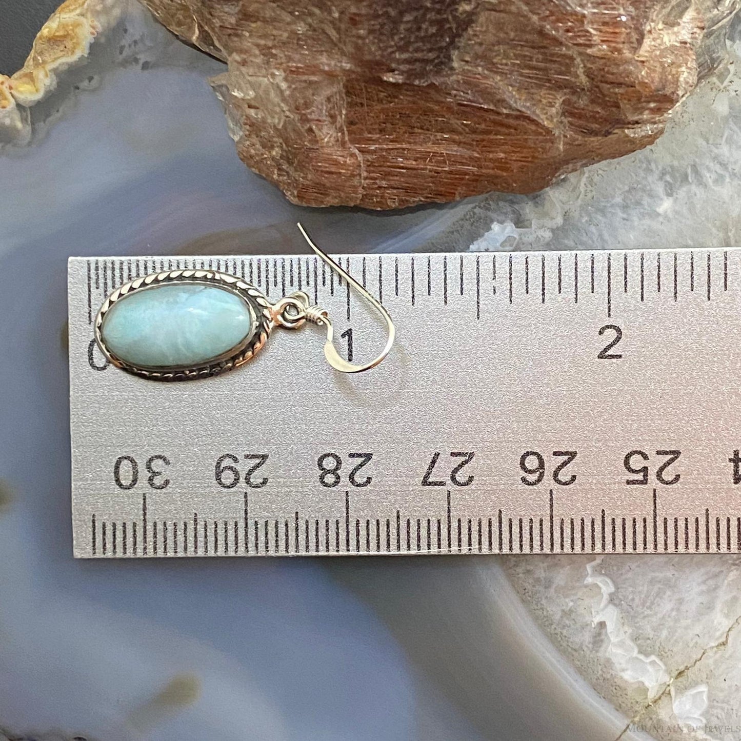 Native American Sterling Silver Oval Larimar Dangle Earrings For Women