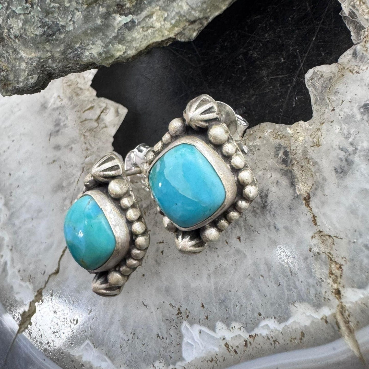Sterling Silver Southwestern Style Square Turquoise Stud Earrings For Women