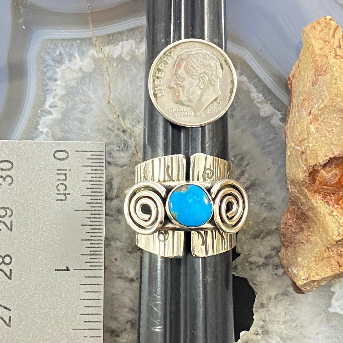 Alex Sanchez Sterling Silver Turquoise Petroglyph Band Ring Size 8.75 For Women