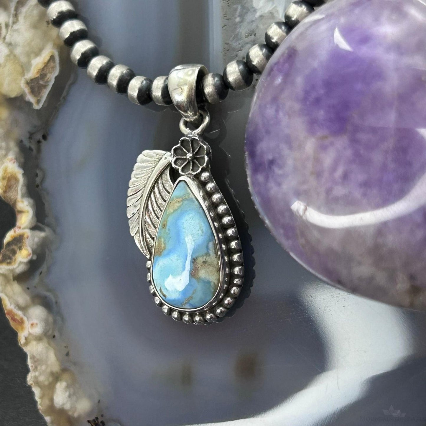 Sterling Silver Southwestern Style Teardrop Golden Hill Turquoise Leaves Pendant For Women #3