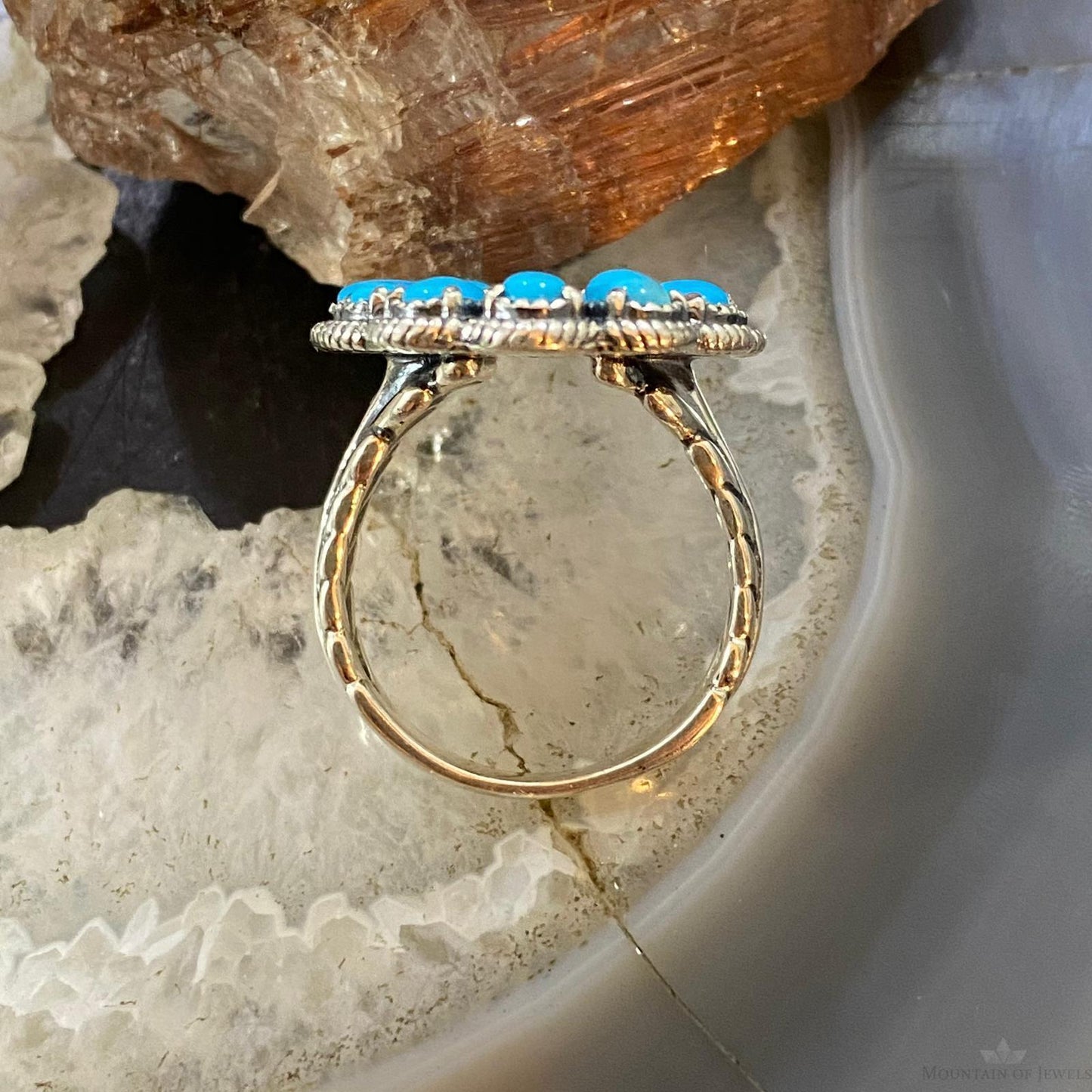 Carolyn Pollack Southwestern Style Sterling Silver Sleeping Beauty Turquoise Cluster Ring For Women