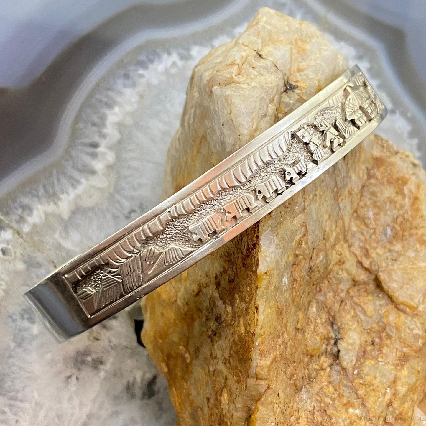 Signed Vintage Native American Sterling Silver Pueblo Life Storyteller Bracelet