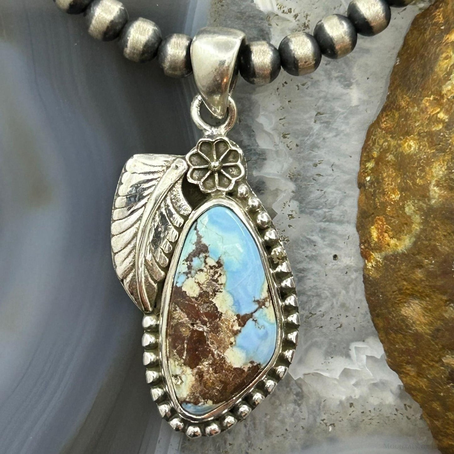 Sterling Silver Southwestern Style Triangular Golden Hill Turquoise Pendant For Women