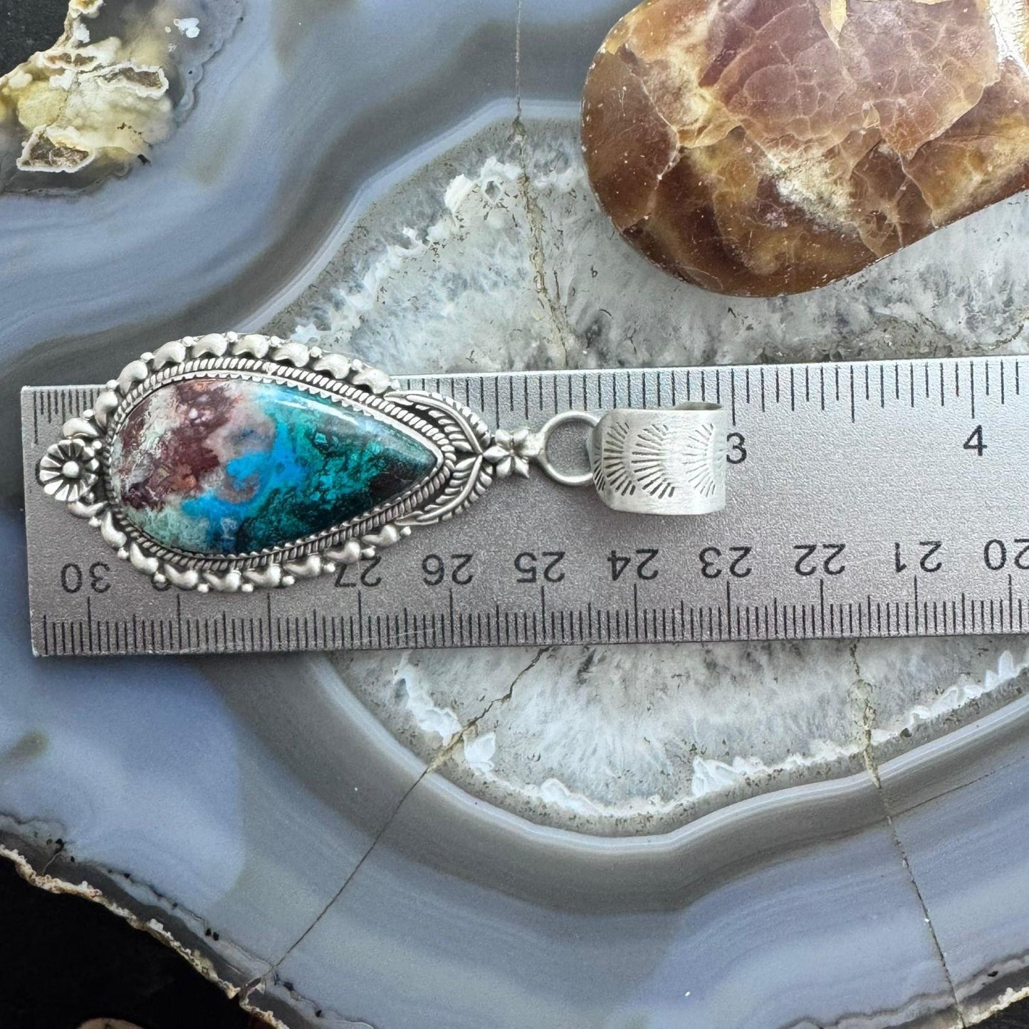 Sterling Silver Southwestern Style Elongated Teardrop Shattuckite Pendant For Women