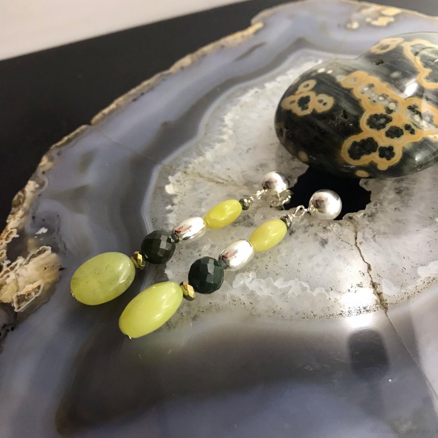 Carolyn Pollack Sterling Gaspeite & Prehnite Bead Dangle Earrings For Women
