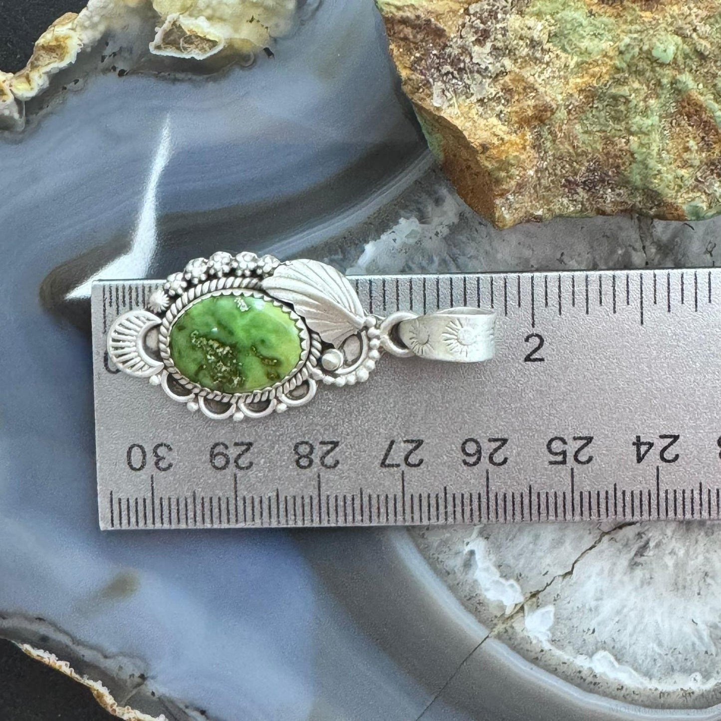 Sterling Silver Southwestern Style Oval Green Sonora Gold Turquoise Pendant For Women