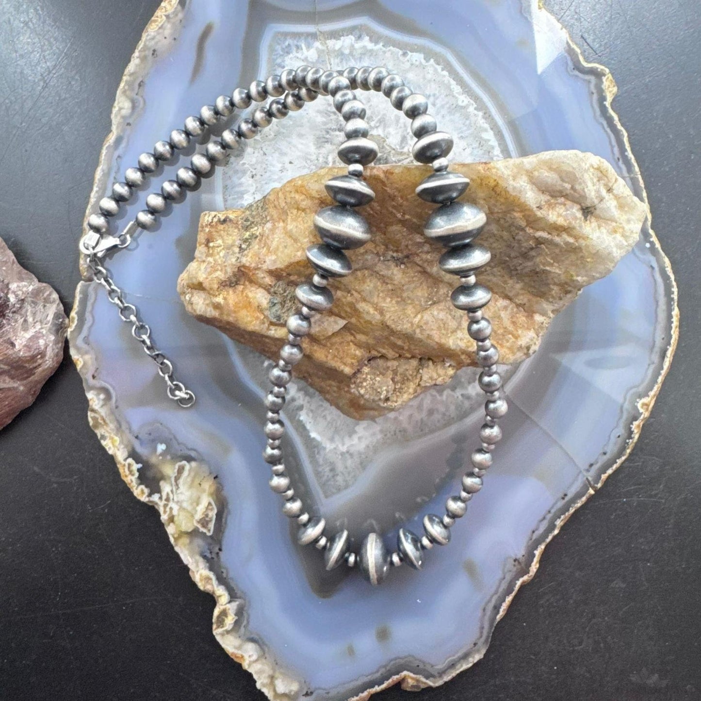 Sterling Silver Southwestern Style 2-12mm Navajo Pearl Bead 18"- 20" Necklace #2