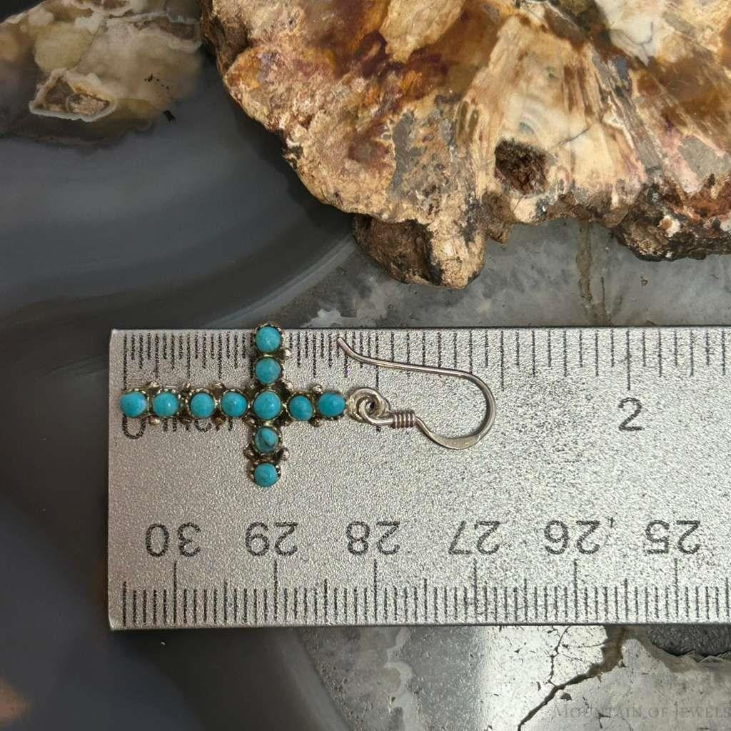 Sterling Silver Southwestern Style Turquoise Cross Dangle Earrings For Women