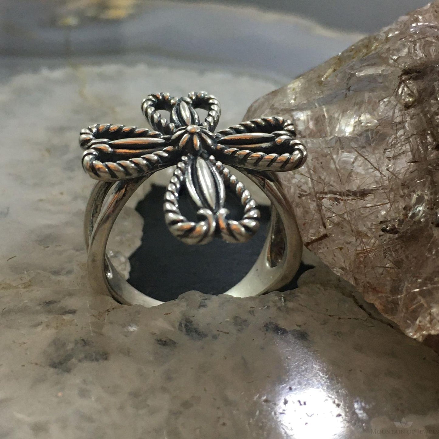Carolyn Pollack Southwestern Style Sterling Silver Rope Cross Ring For Women