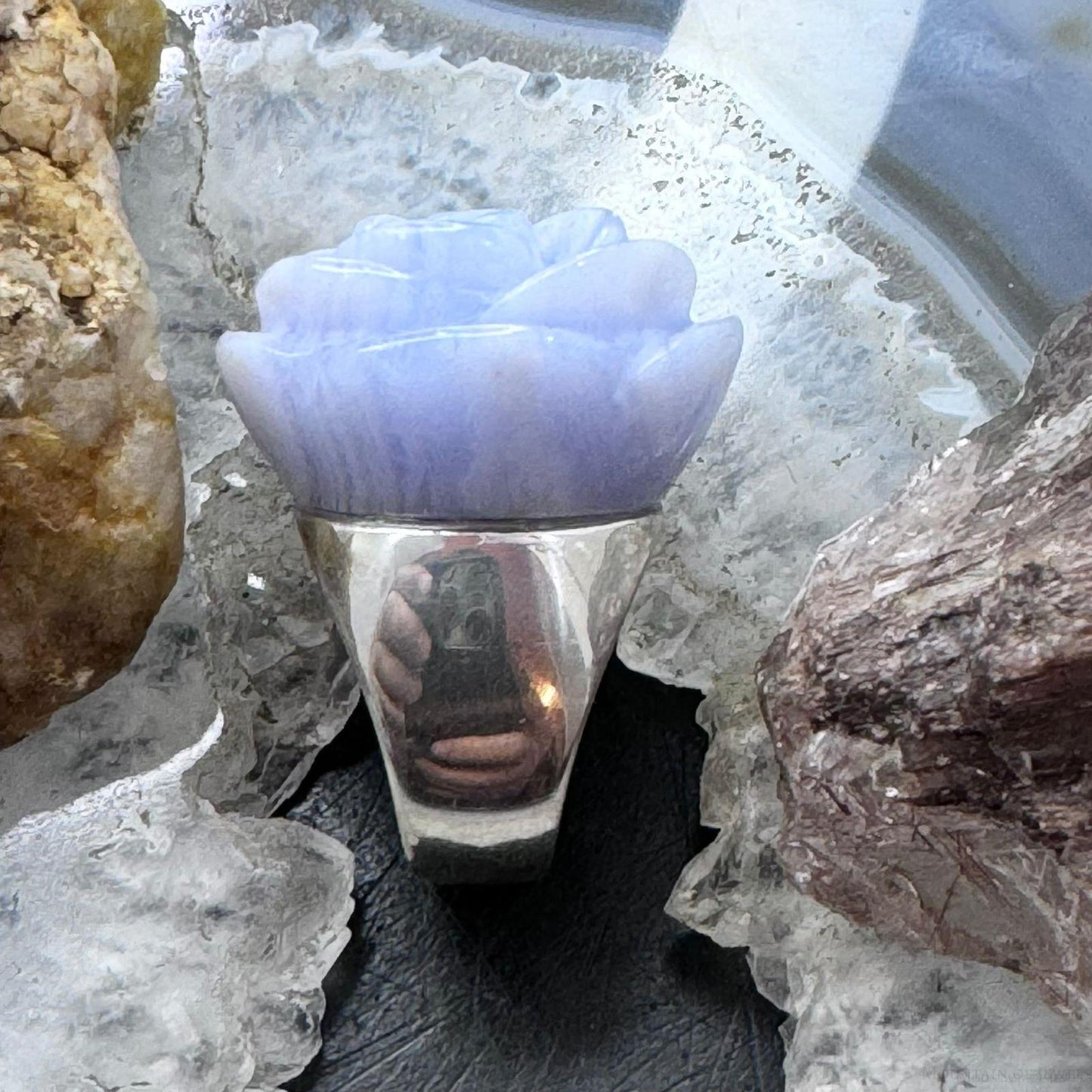 Carolyn Pollack Sterling Silver Blue Lace Agate Carved Rose Ring Size 5 For Women