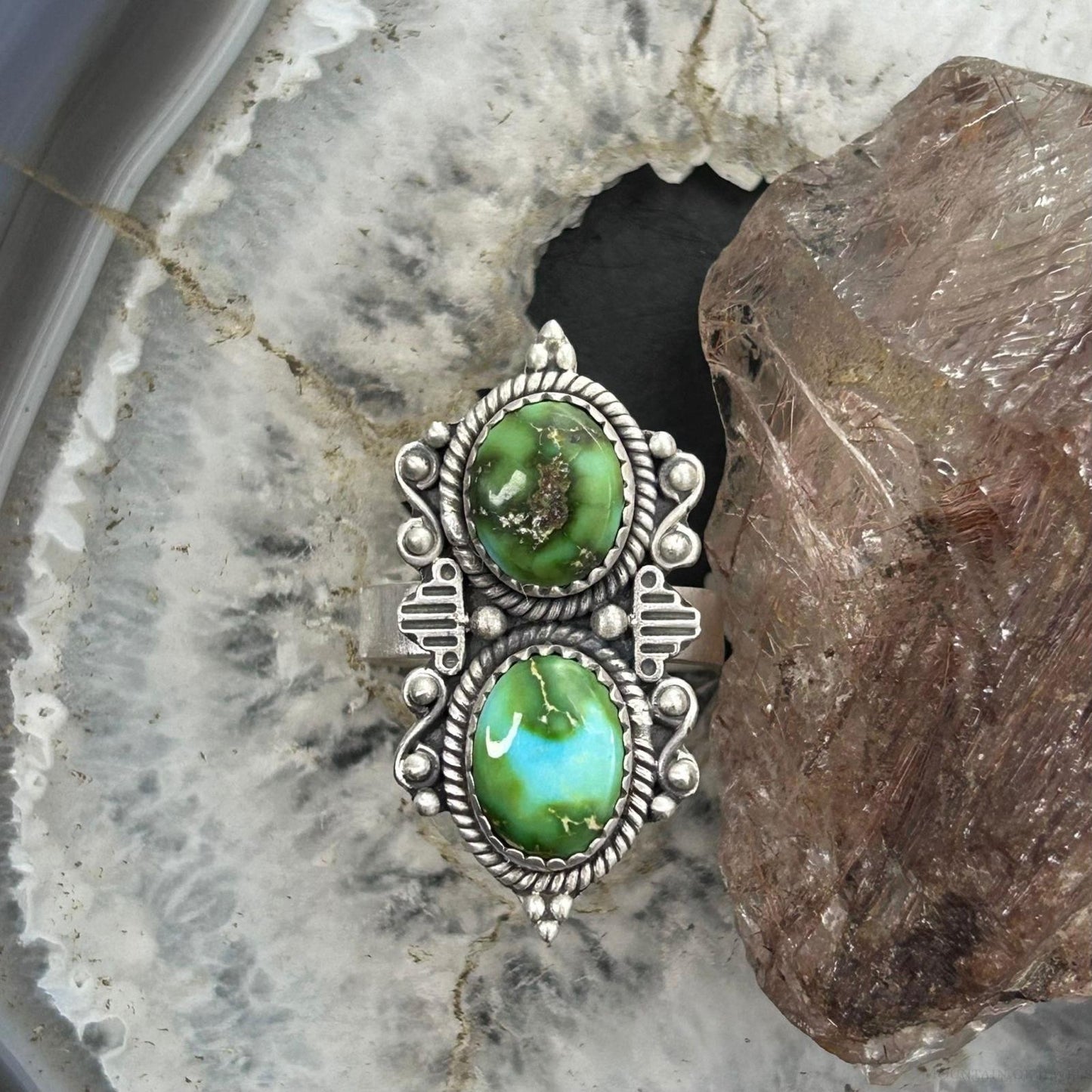 Sterling Silver Southwestern Style 2 Sonora Gold Turquoise Adjustable Ring For Women #3