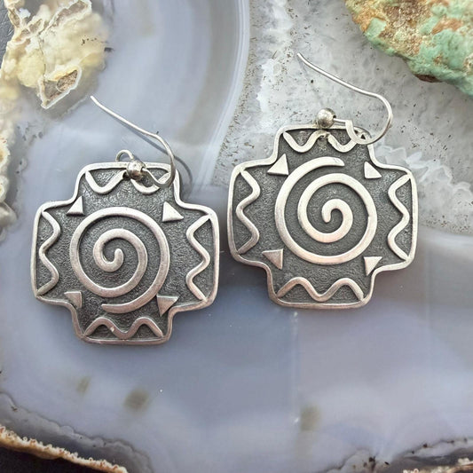Ann Farella Santa Fe Sterling Silver Circle of Life Cross Dangle Earrings For Women