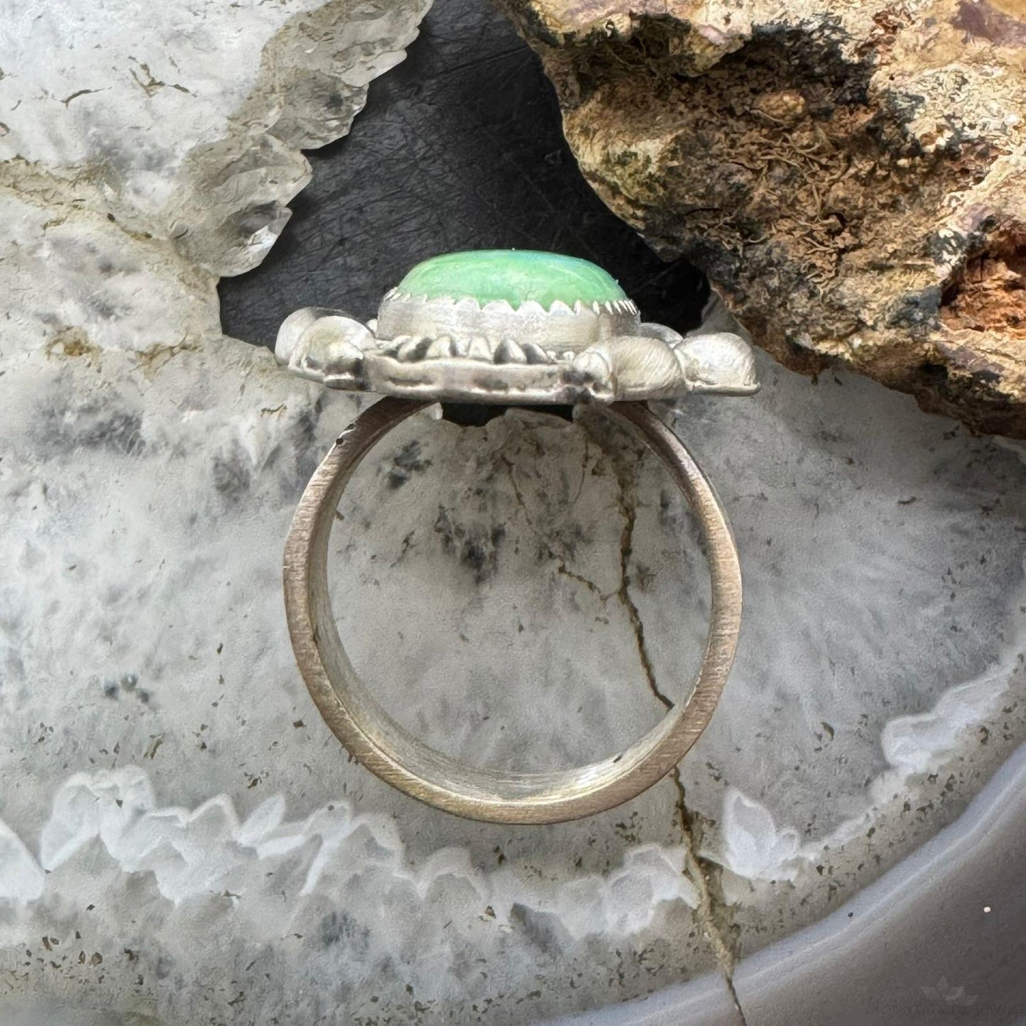 Sterling Silver Southwestern Style Oval Sonora Gold Turquoise Adjustable Ring For Women