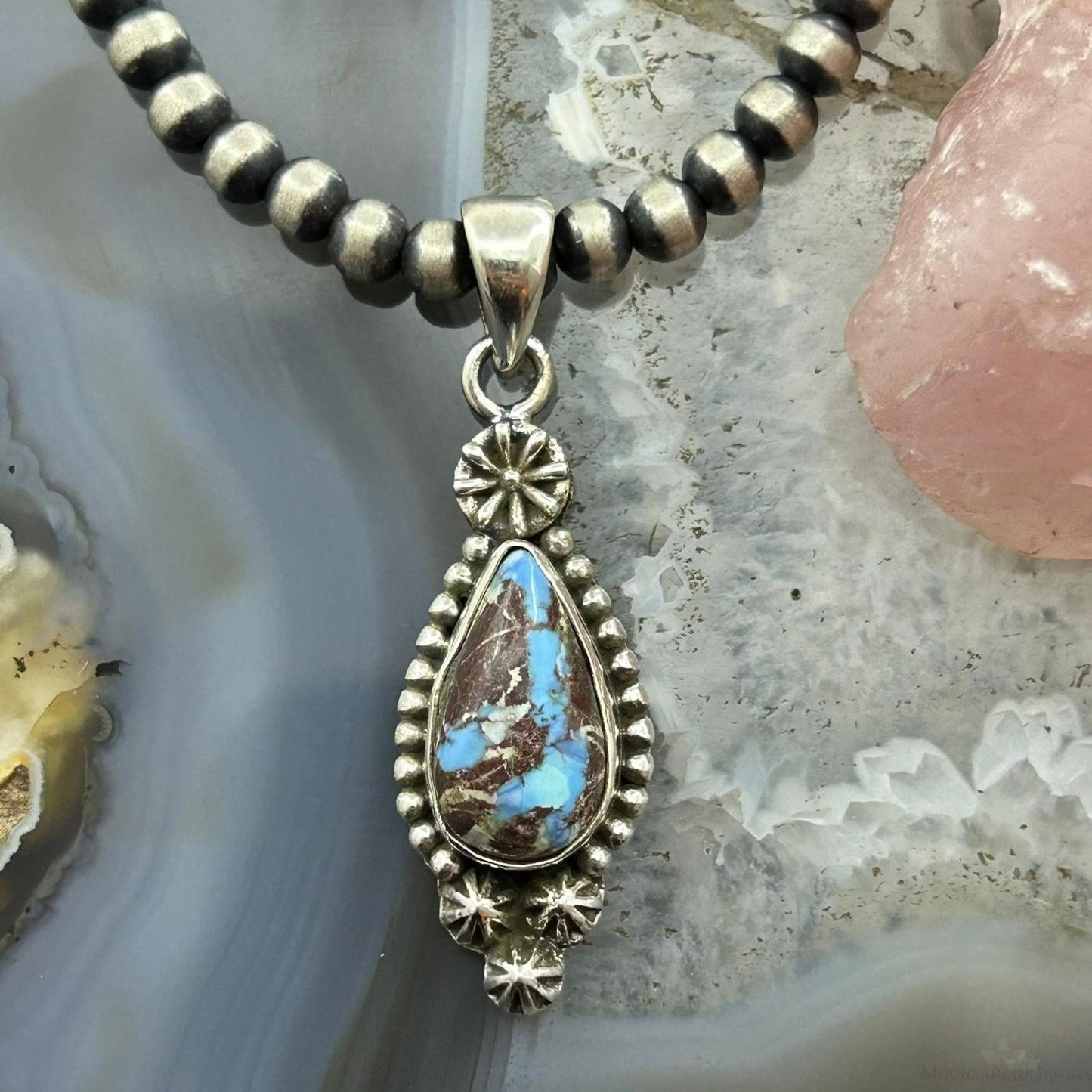 Sterling Silver Southwestern Style Teardrop Golden Hill Turquoise Pendant For Women