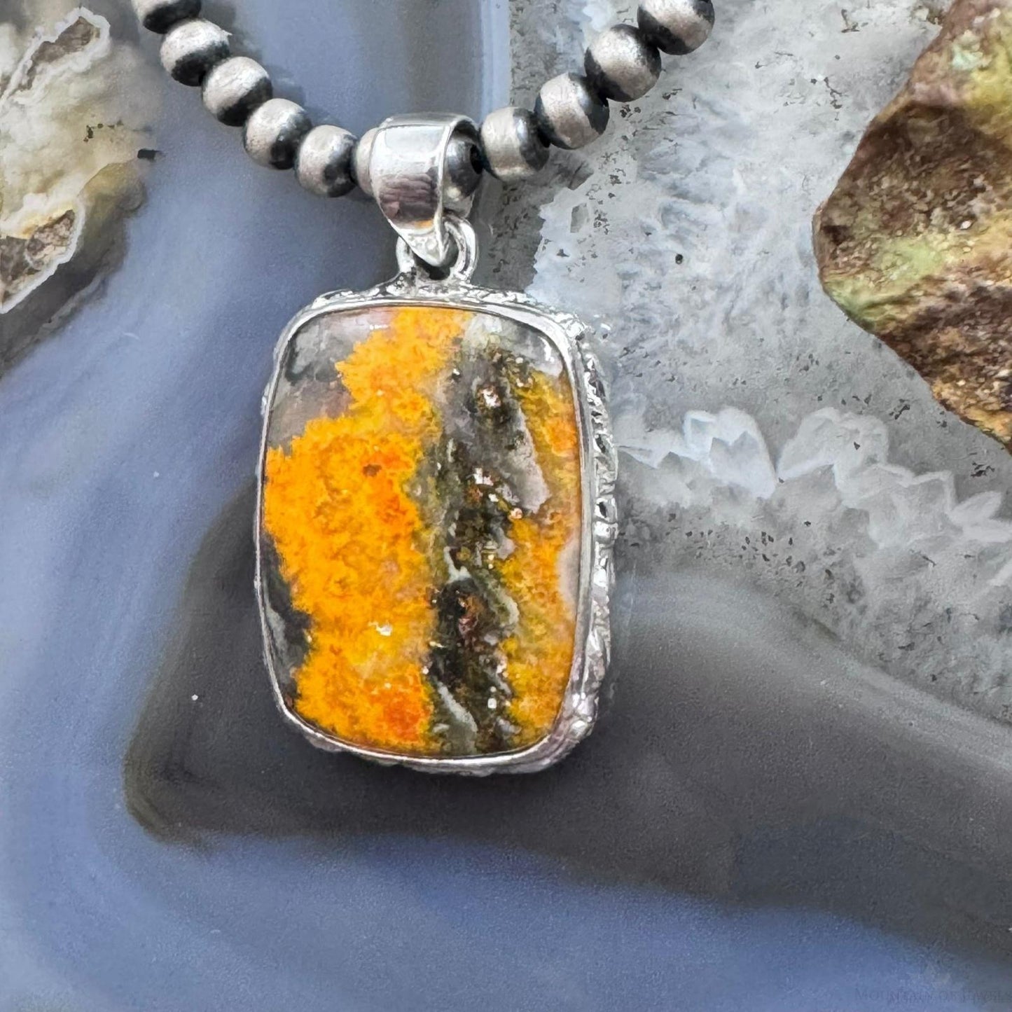 Sterling Silver Southwestern Style Rectangle Eclipse Jasper Pendant For Women