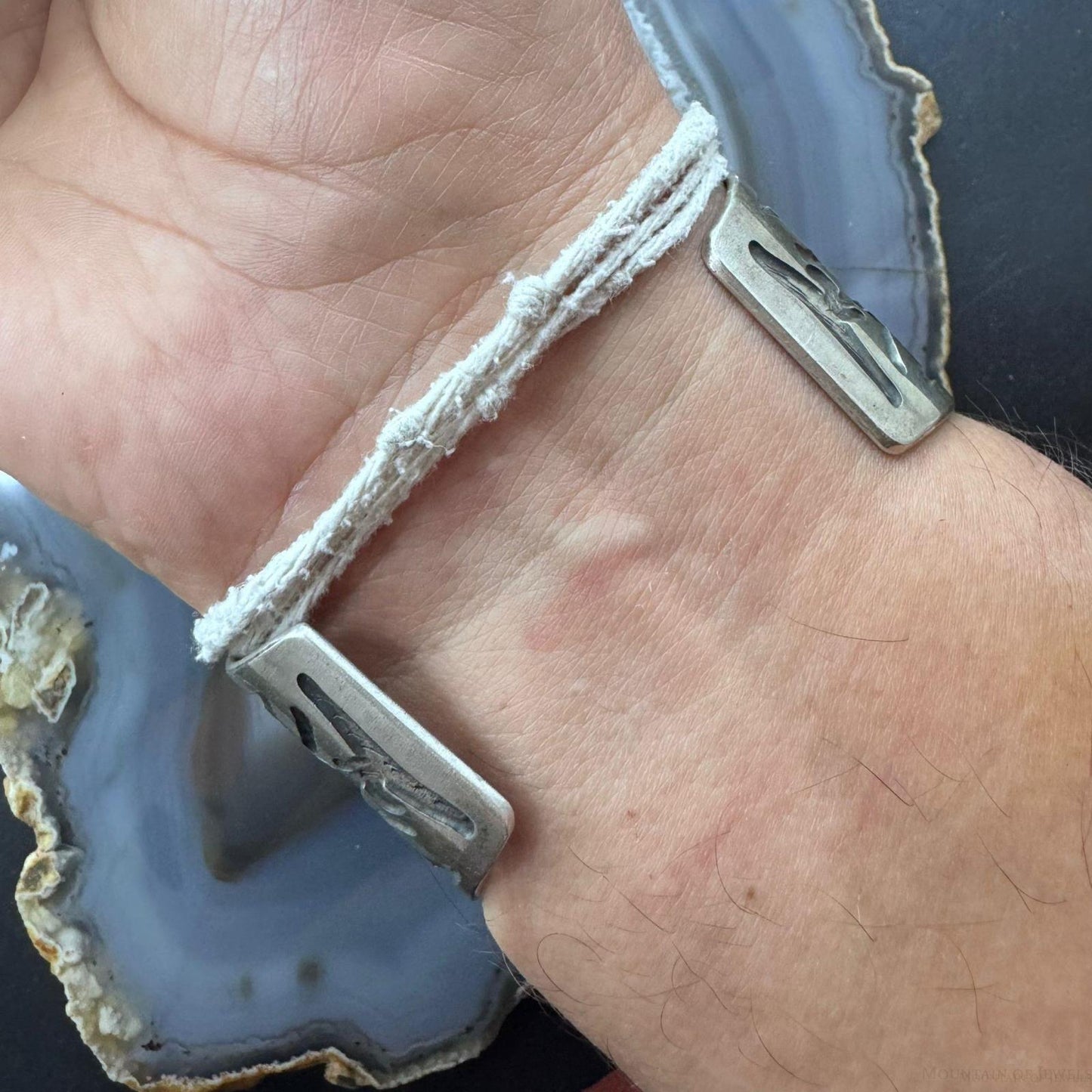Vintage Signed Native American Silver Hopi Overlay Cornstalk Watch Cuff For Men