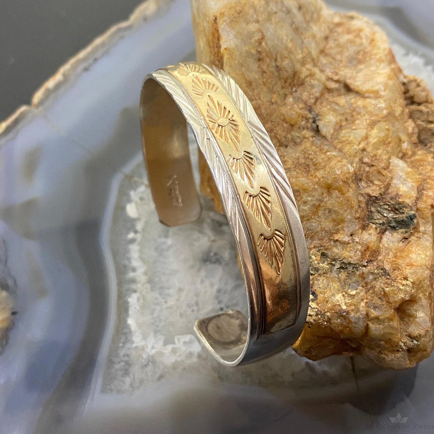 Native American Sterling Silver & 12K GF Stamped Stackable Bracelet For Women